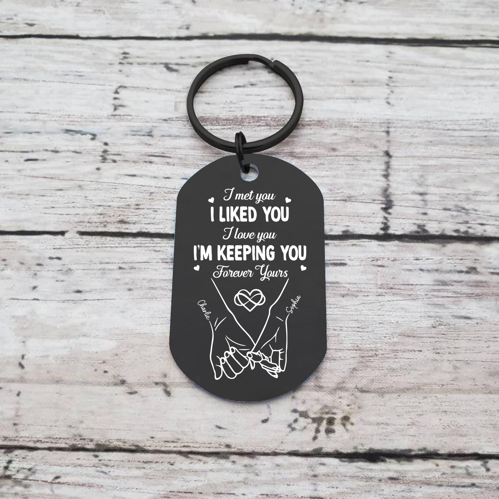 Personalised Anniversary Keyring – Custom Names, “I Met You, I Liked You” Design with Calendar – Valentine’s Day Gift for Couple | Jessemade