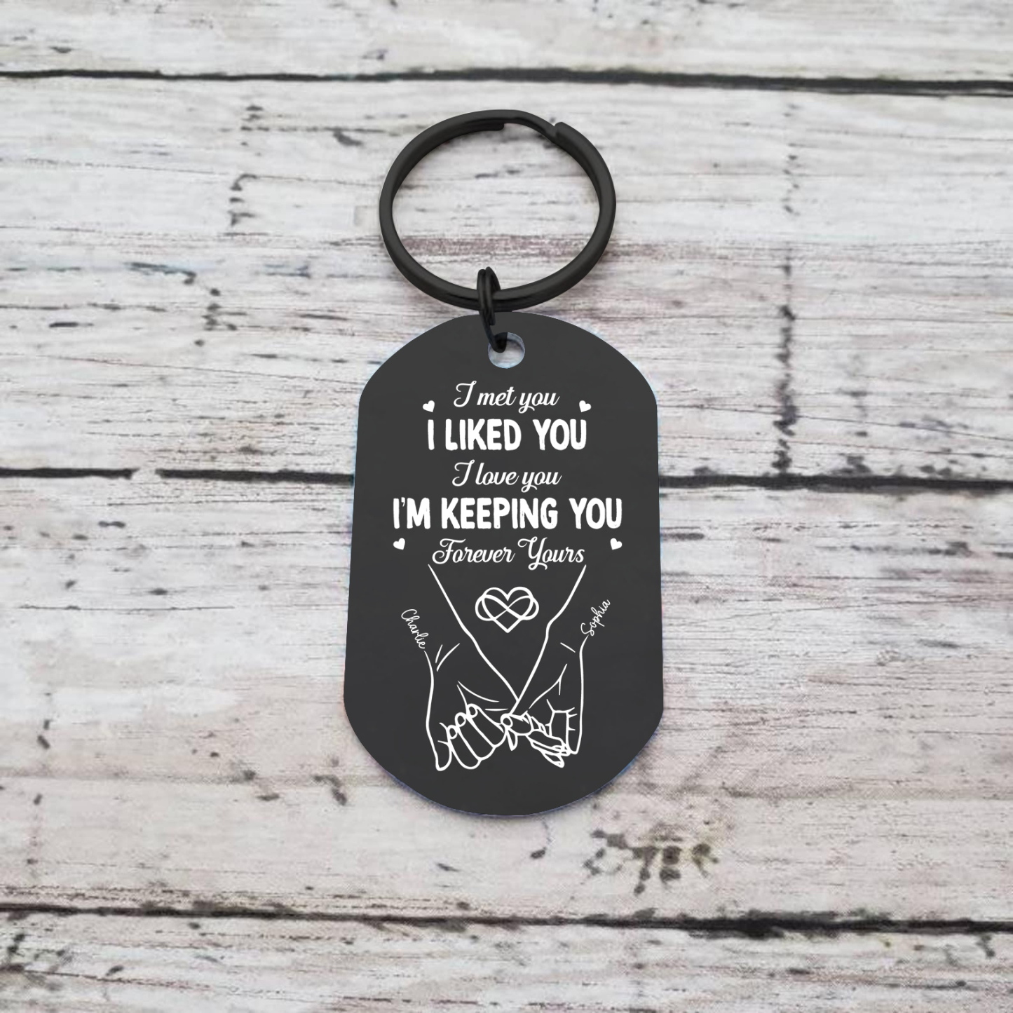 Personalised Anniversary Keyring – Custom Names, “I Met You, I Liked You” Design with Calendar – Valentine’s Day Gift for Couple | Jessemade