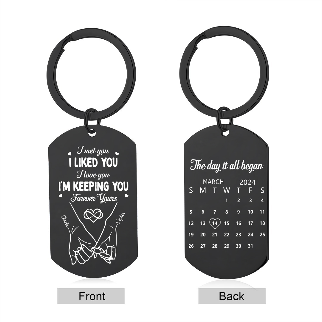 Personalised Anniversary Keyring – Custom Names, “I Met You, I Liked You” Design with Calendar – Valentine’s Day Gift for Couple | Jessemade