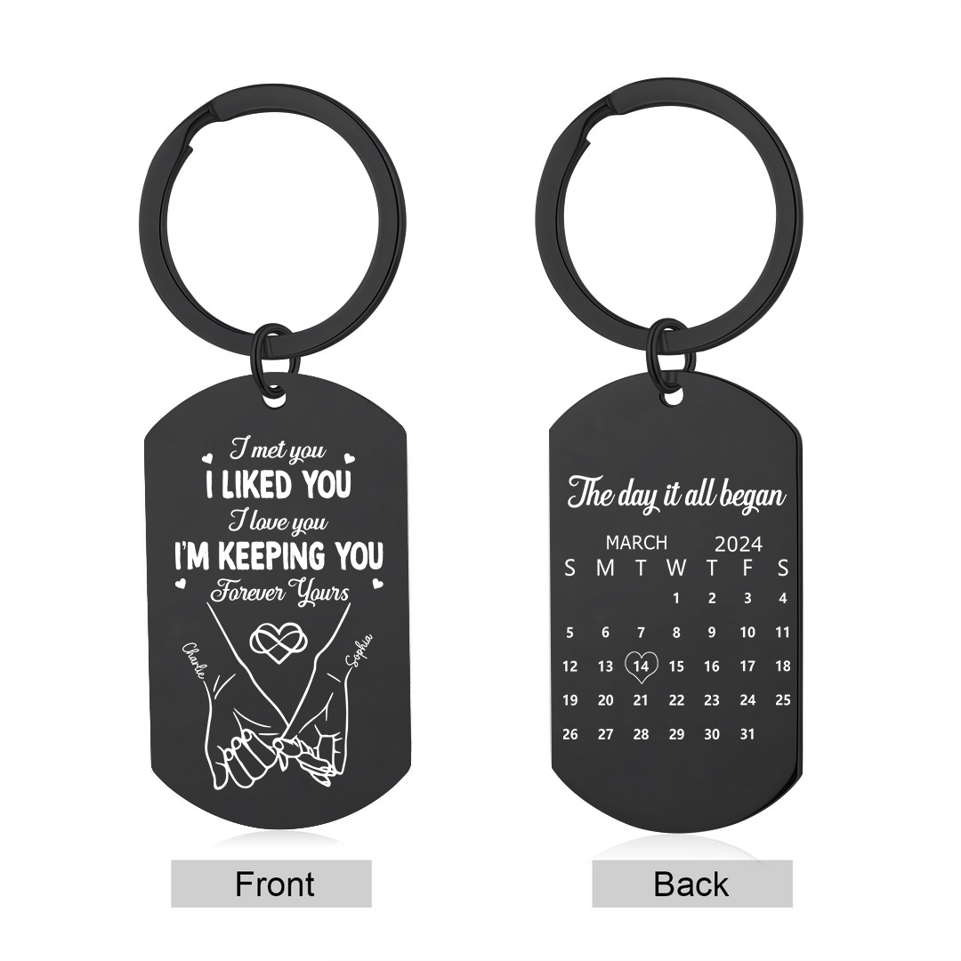 Personalised Anniversary Keyring – Custom Names, “I Met You, I Liked You” Design with Calendar – Valentine’s Day Gift for Couple | Jessemade