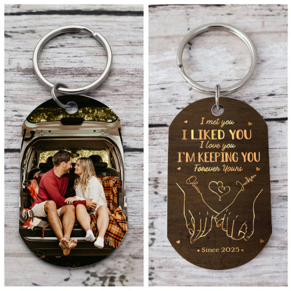 Personalised Couple Keyring – Custom Name, Photo & “I Love You Now and