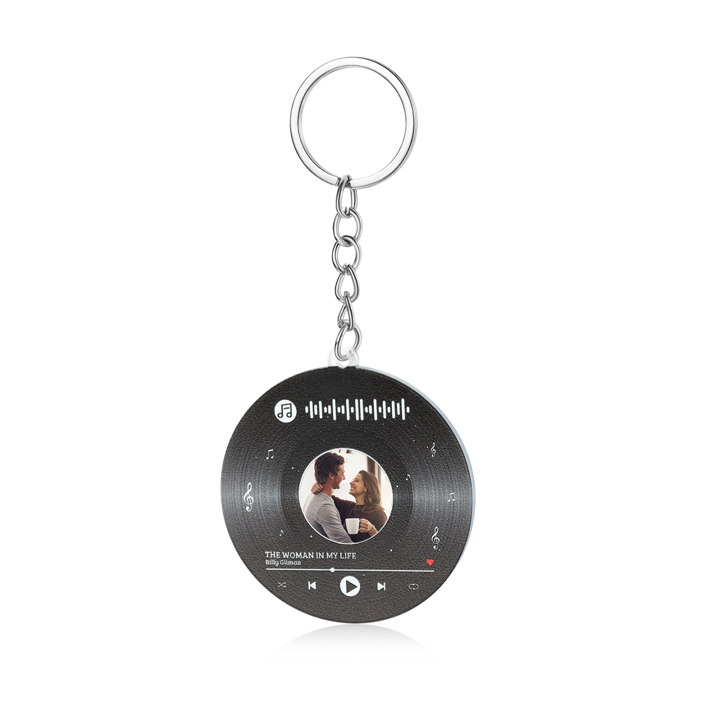 Personalised Keyring with 1 Photo, 1 Text, and Spotify Code – Unique Design to Treasure Your Special Moments, Valentine’s Day Gift for Couple | Jessemade