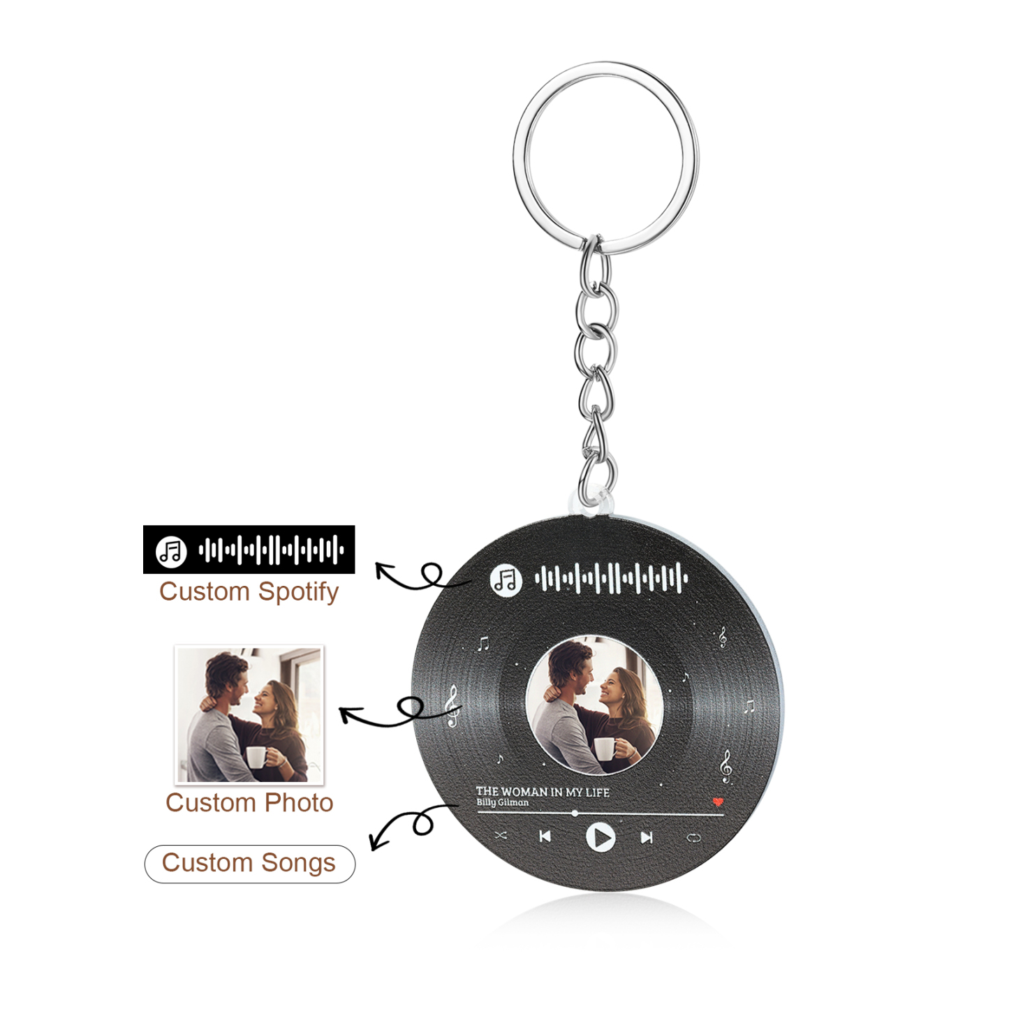 Personalised Keyring with 1 Photo, 1 Text, and Spotify Code – Unique Design to Treasure Your Special Moments, Valentine’s Day Gift for Couple | Jessemade
