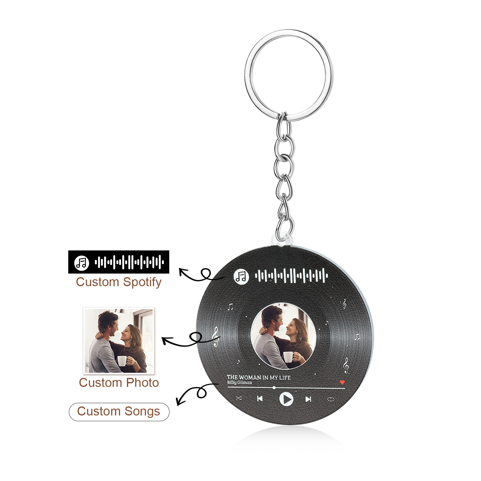 Personalised Keyring with 1 Photo, 1 Text, and Spotify Code – Unique Design to Treasure Your Special Moments, Valentine’s Day Gift for Couple | Jessemade