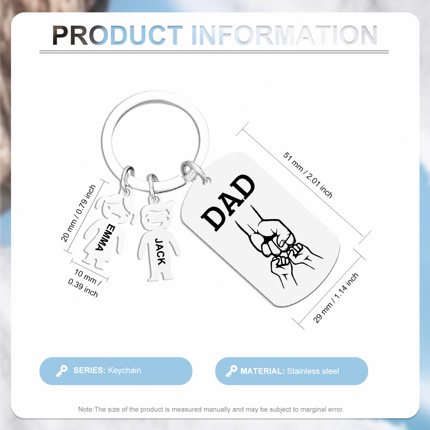 Personalised Keyring , Custom 2 Names & Engraved Text Gift for Dad | Jessemade