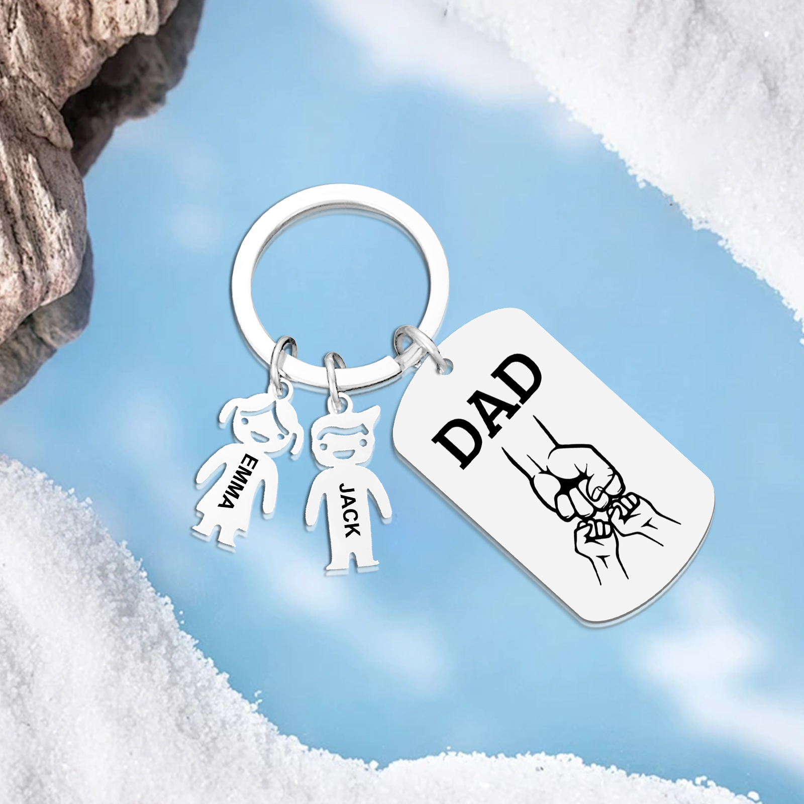 Personalised Keyring , Custom 2 Names & Engraved Text Gift for Dad | Jessemade