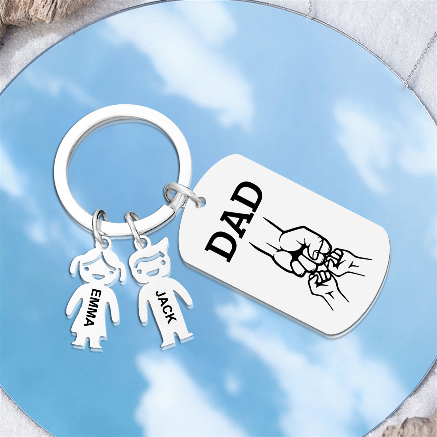 Personalised Keyring , Custom 2 Names & Engraved Text Gift for Dad | Jessemade