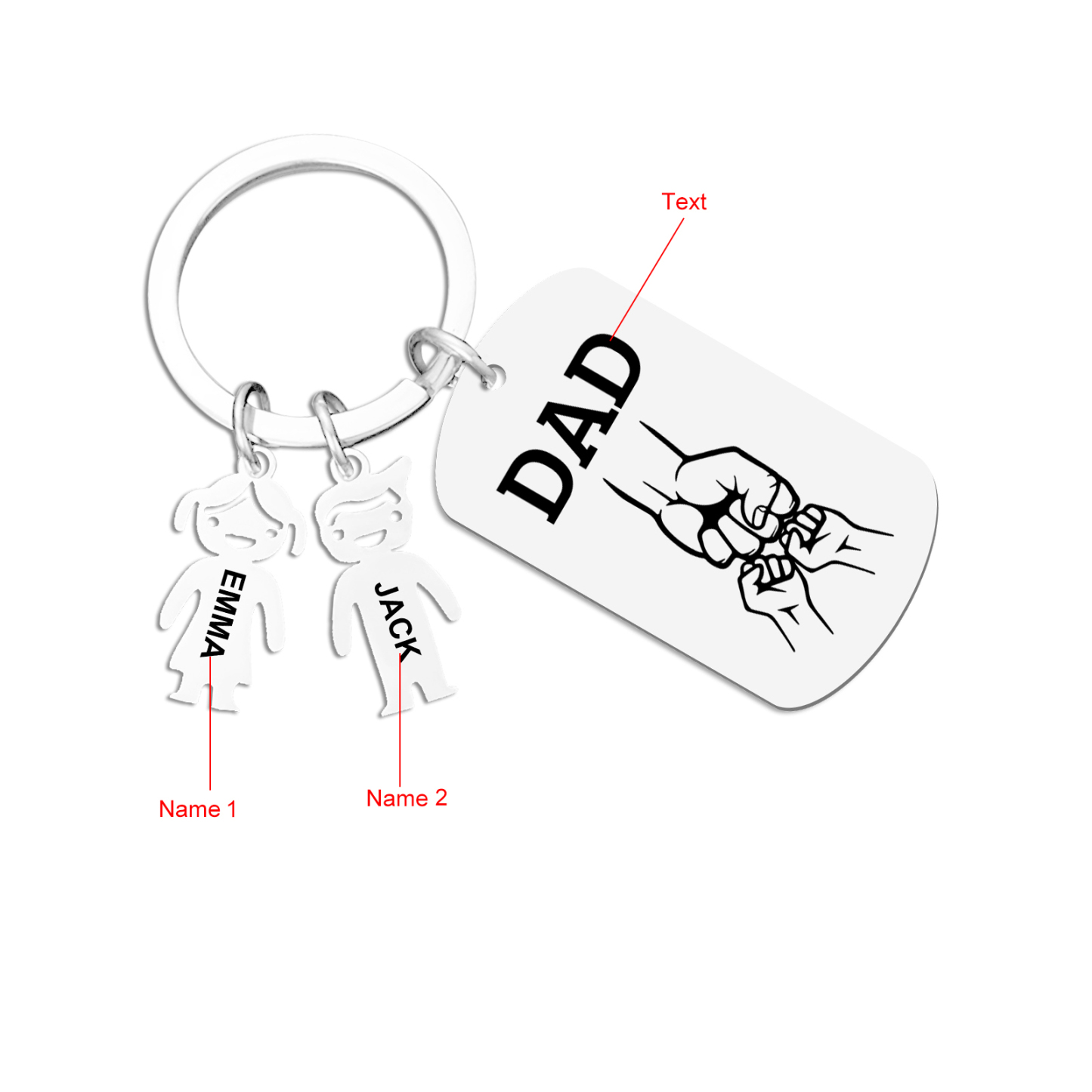 Personalised Keyring , Custom 2 Names & Engraved Text Gift for Dad | Jessemade