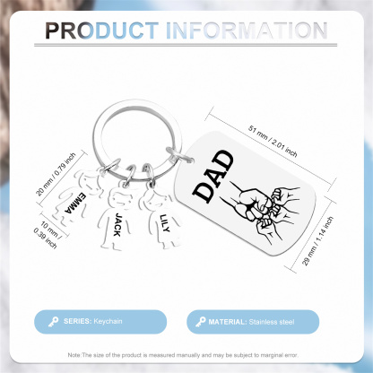 Personalised Keyring , Custom 3 Names & Engraved Text Gift for Dad | Jessemade