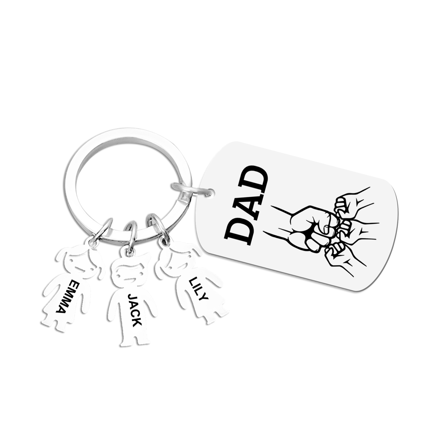 Personalised Keyring , Custom 3 Names & Engraved Text Gift for Dad | Jessemade