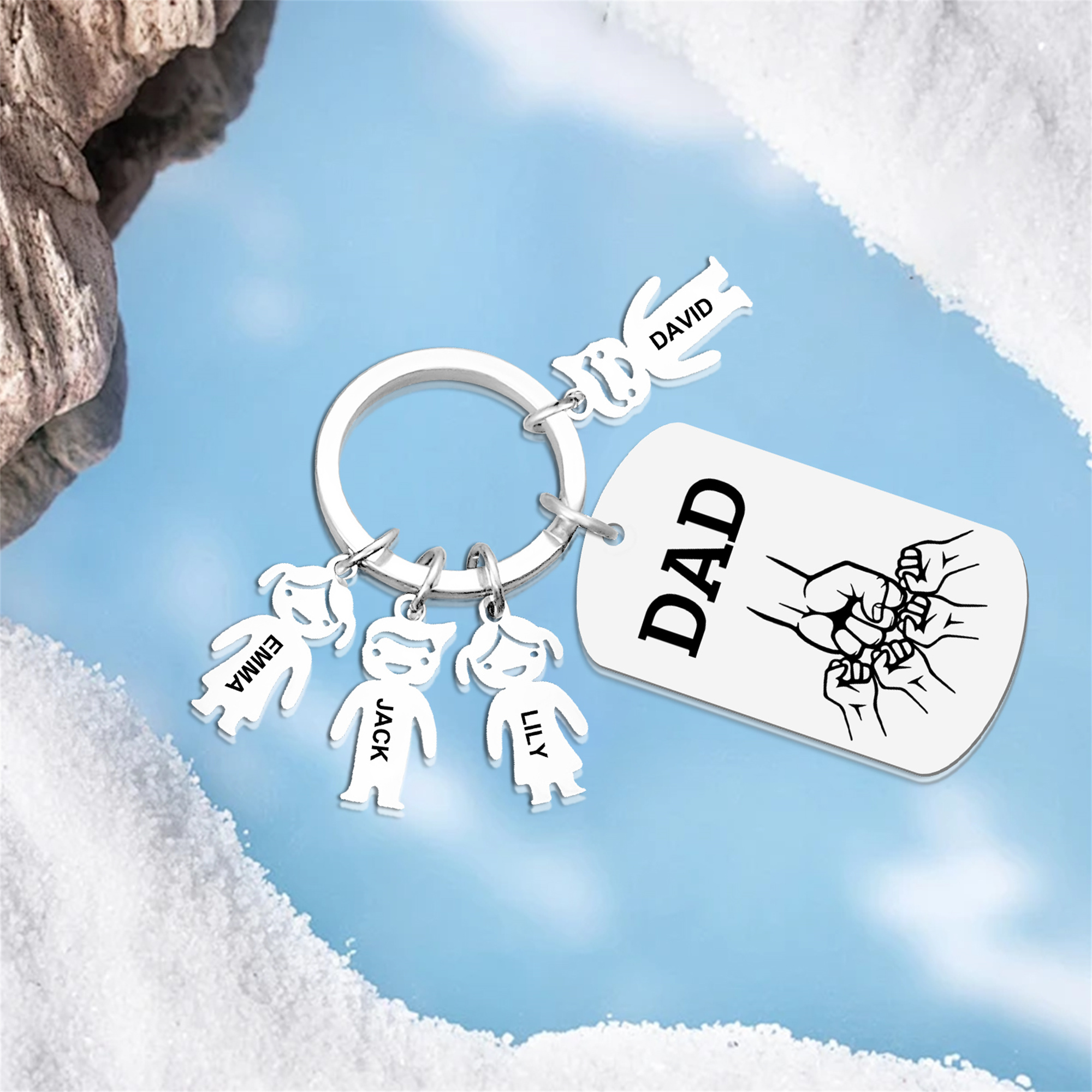 Personalised Keyring , Custom 4 Names & Engraved Text Gift for Dad | Jessemade