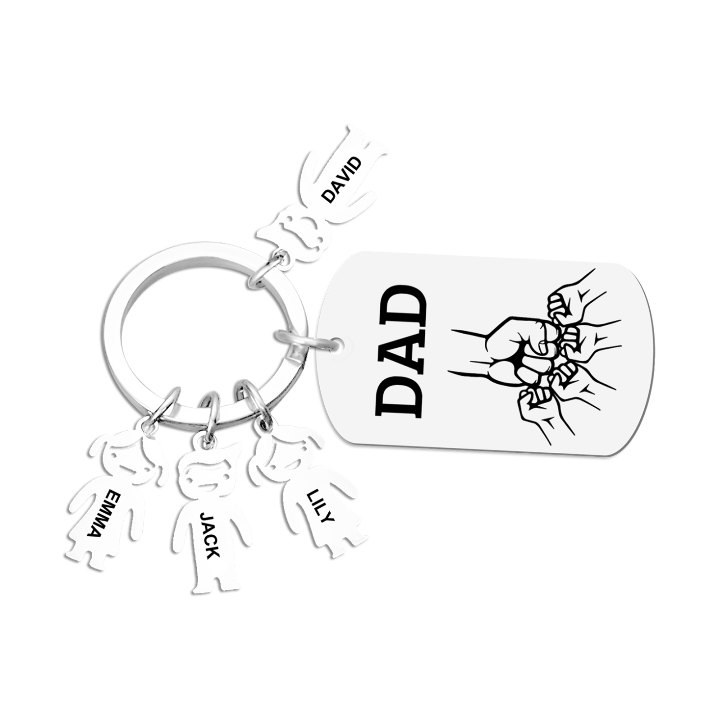 Personalised Keyring , Custom 4 Names & Engraved Text Gift for Dad | Jessemade