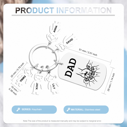 Personalised Keyring , Custom 5 Names & Engraved Text Gift for Dad | Jessemade