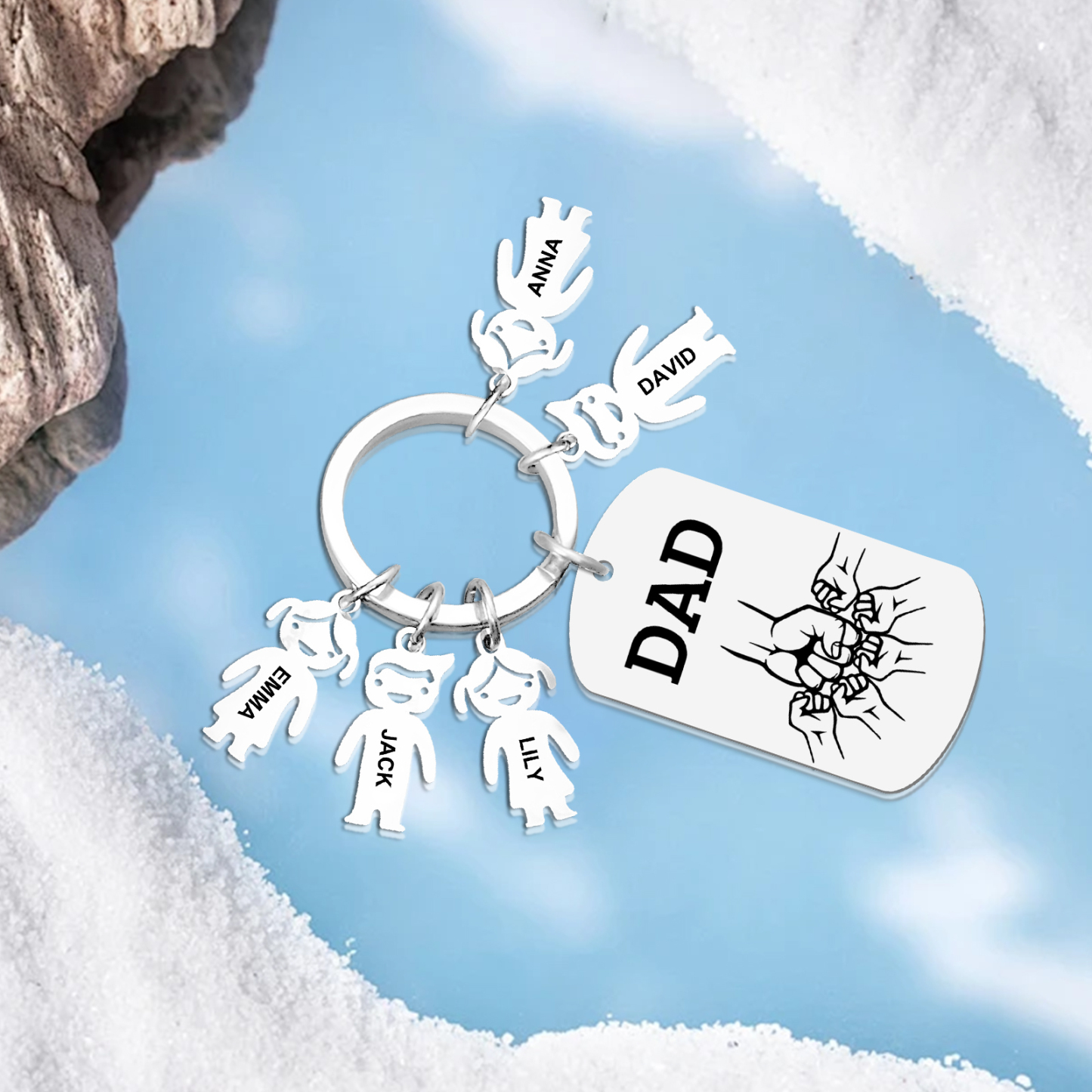Personalised Keyring , Custom 5 Names & Engraved Text Gift for Dad | Jessemade