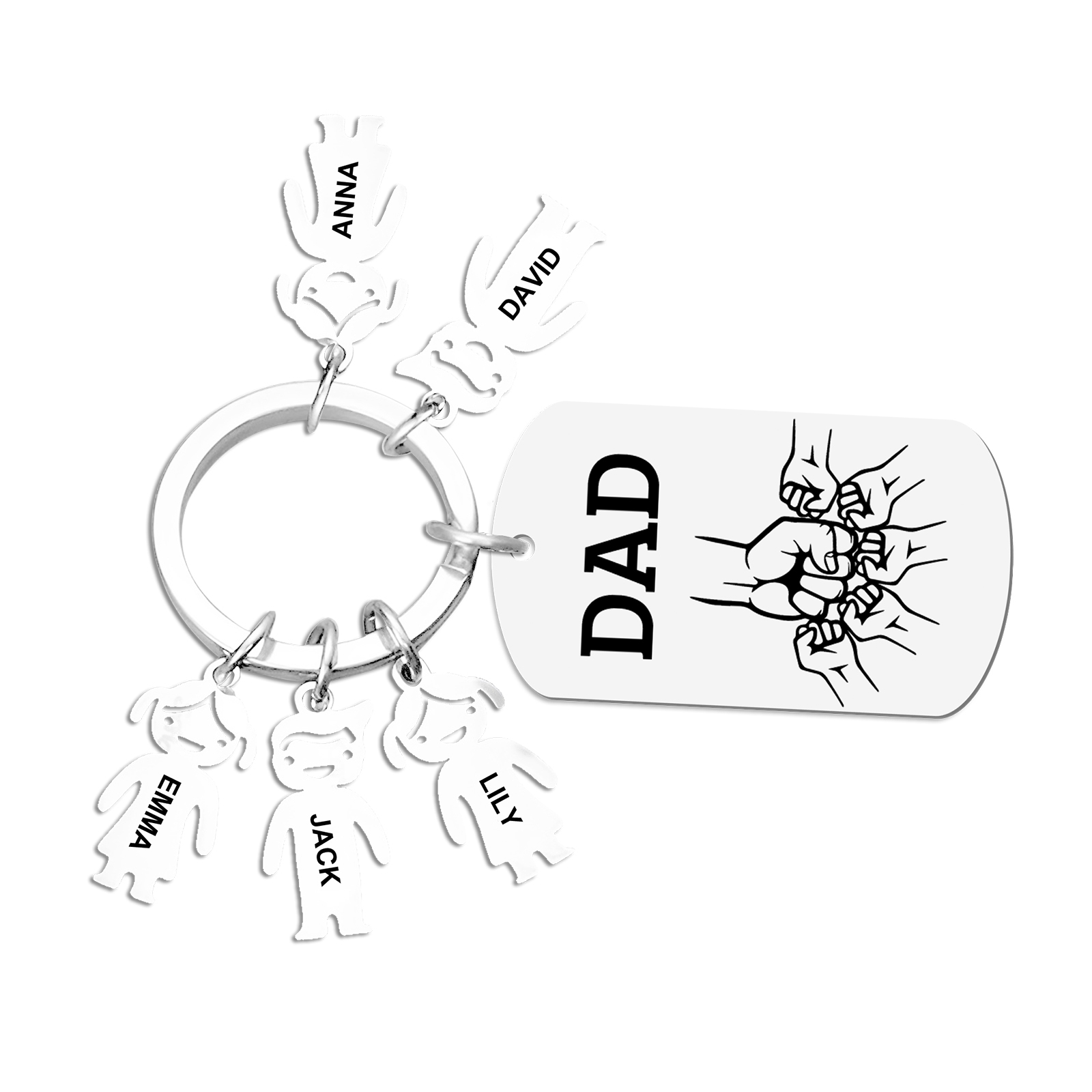 Personalised Keyring , Custom 5 Names & Engraved Text Gift for Dad | Jessemade