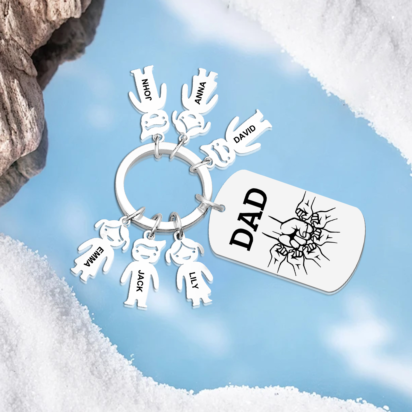 Personalised Keyring , Custom 3 Names & Engraved Text Gift for Dad | Jessemade