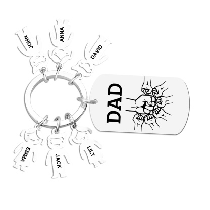 Personalised Keyring , Custom 6 Names & Engraved Text Gift for Dad | J