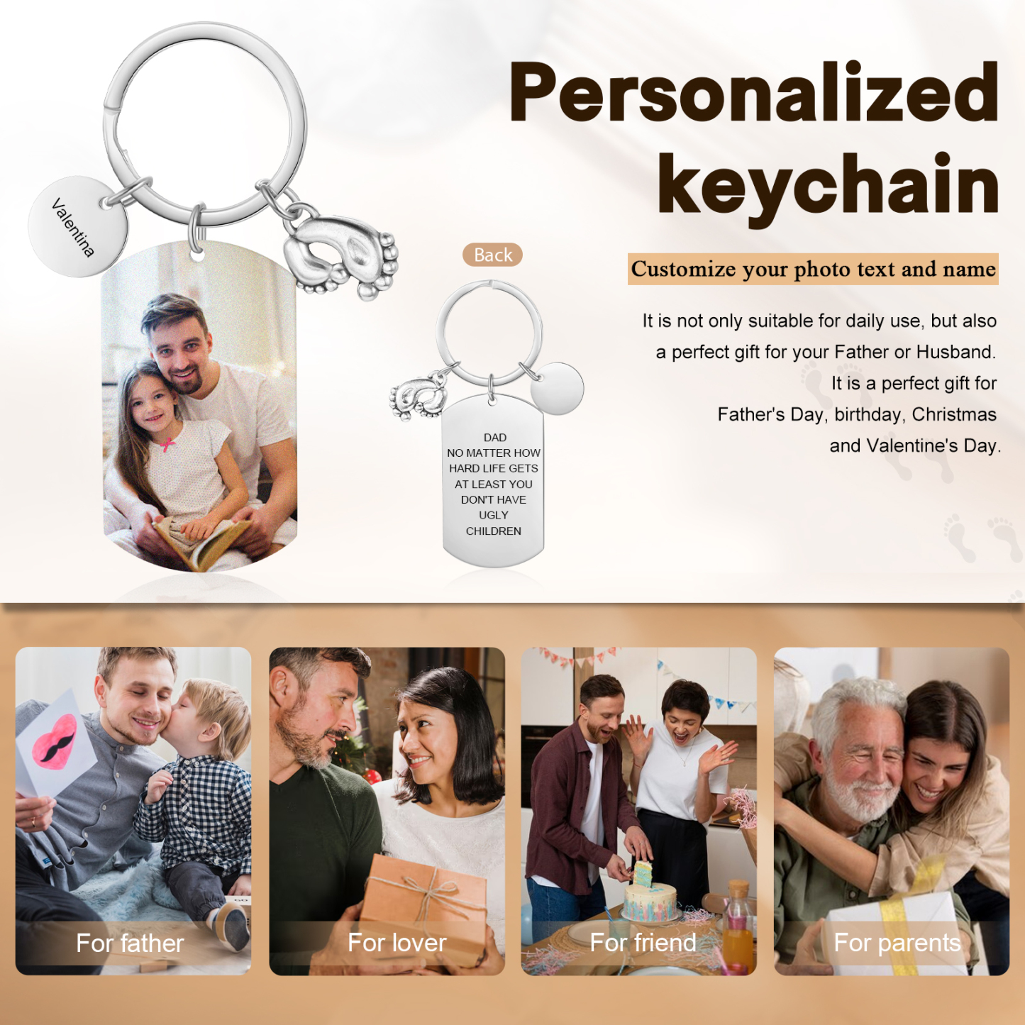 Personalised Name & Photo Keyring, Custom No Matter How Life Gets Gift for Dad | Jessemade