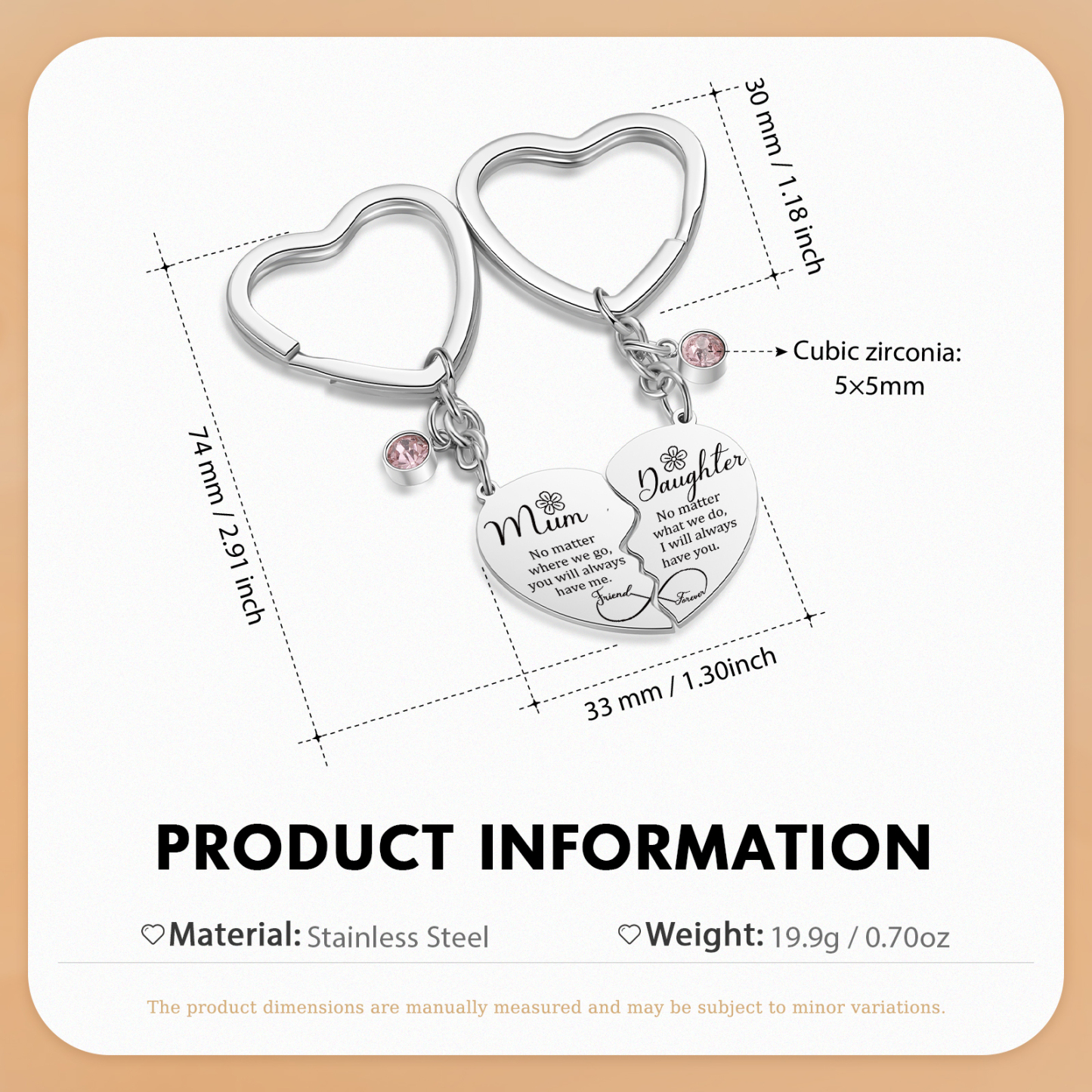 Personalised Heart Birthstone Keyring Custom 2 Birthstones - Unique Mother's Day Gifts for Mum | Jessemade