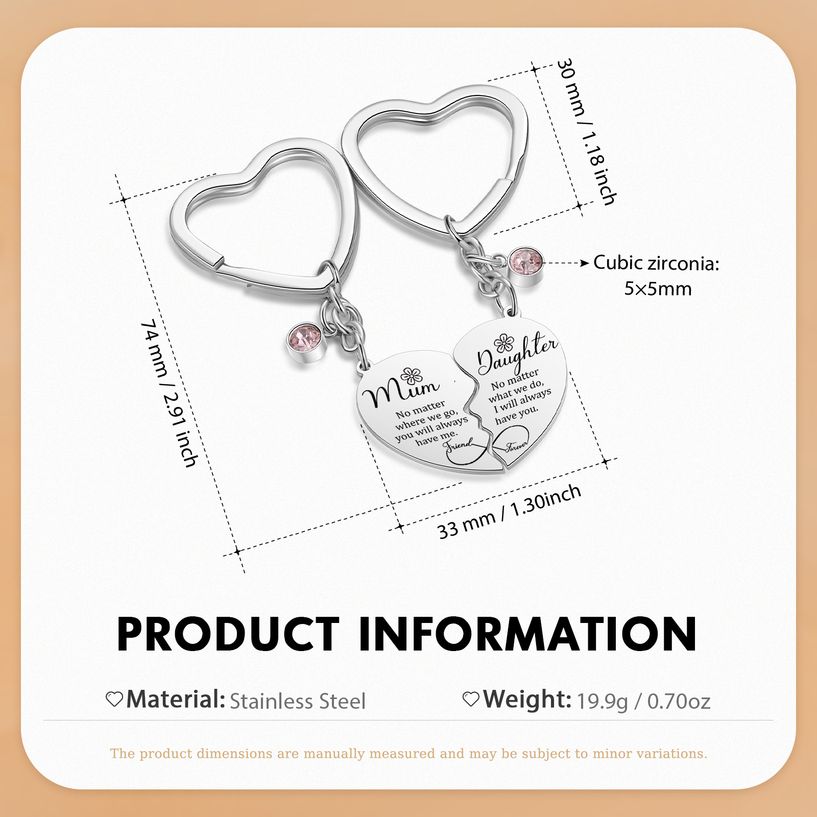 Personalised Heart Birthstone Keyring Custom 2 Birthstones - Unique Mother's Day Gifts for Mum | Jessemade