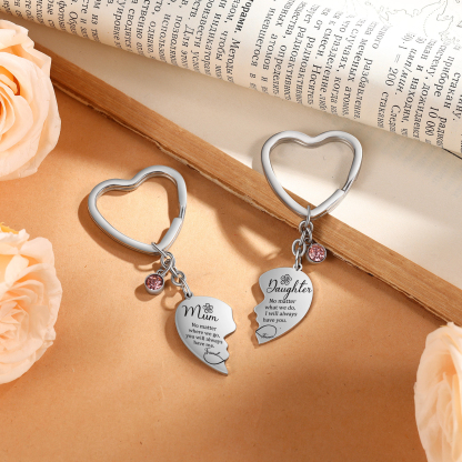 Personalised Heart Birthstone Keyring Custom 2 Birthstones - Unique Mother's Day Gifts for Mum | Jessemade