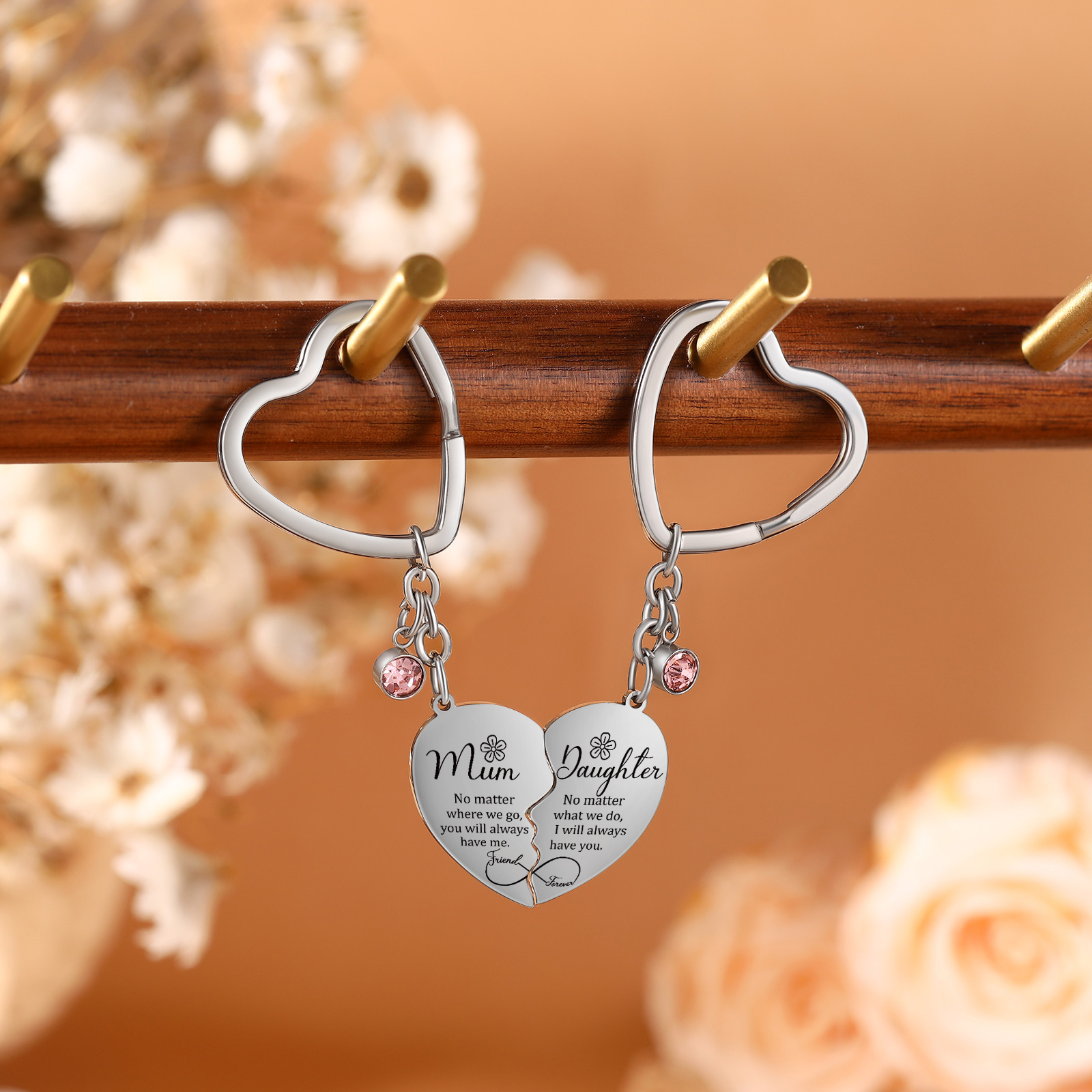 Personalised Heart Birthstone Keyring Custom 2 Birthstones - Unique Mother's Day Gifts for Mum | Jessemade