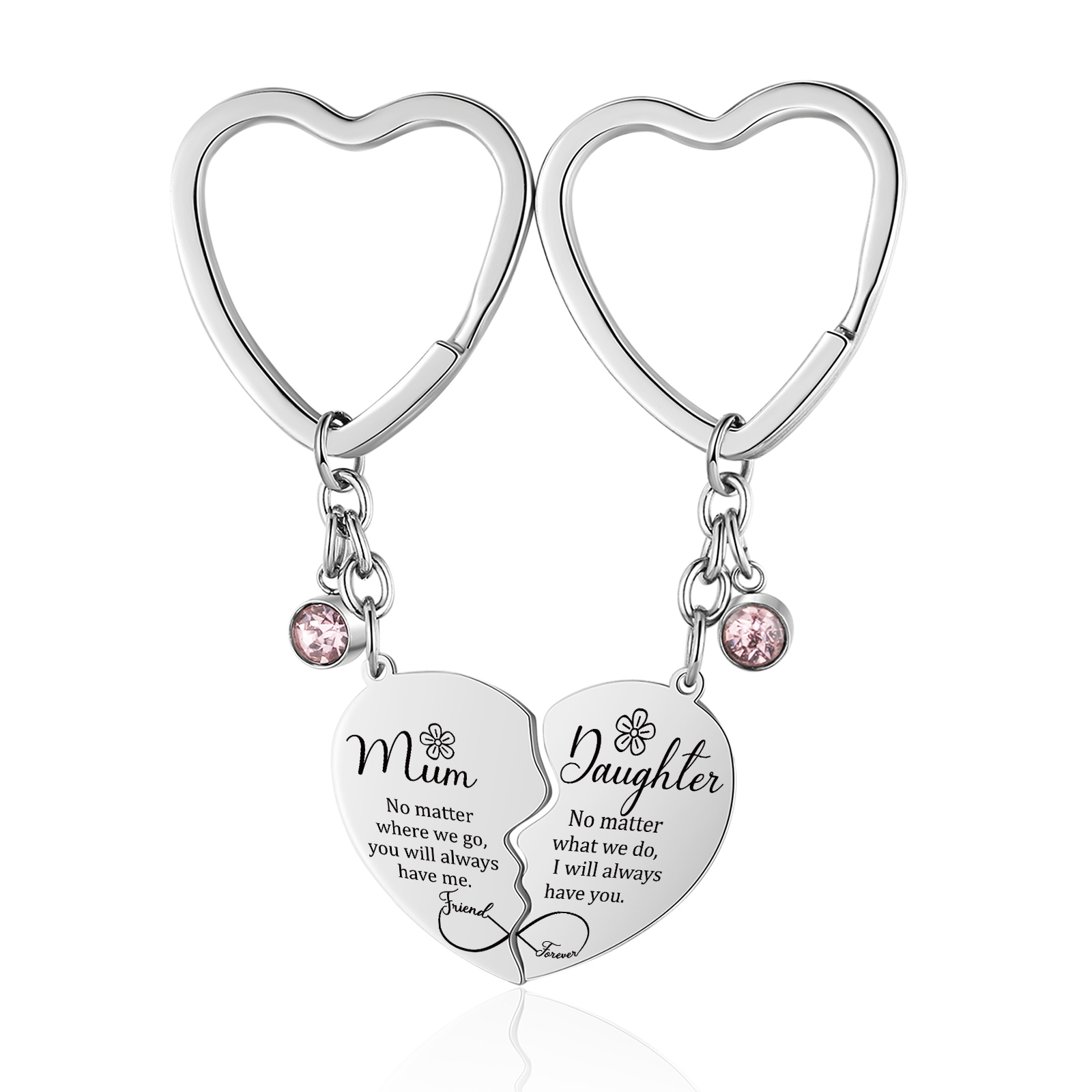 Personalised Heart Birthstone Keyring Custom 2 Birthstones - Unique Mother's Day Gifts for Mum | Jessemade
