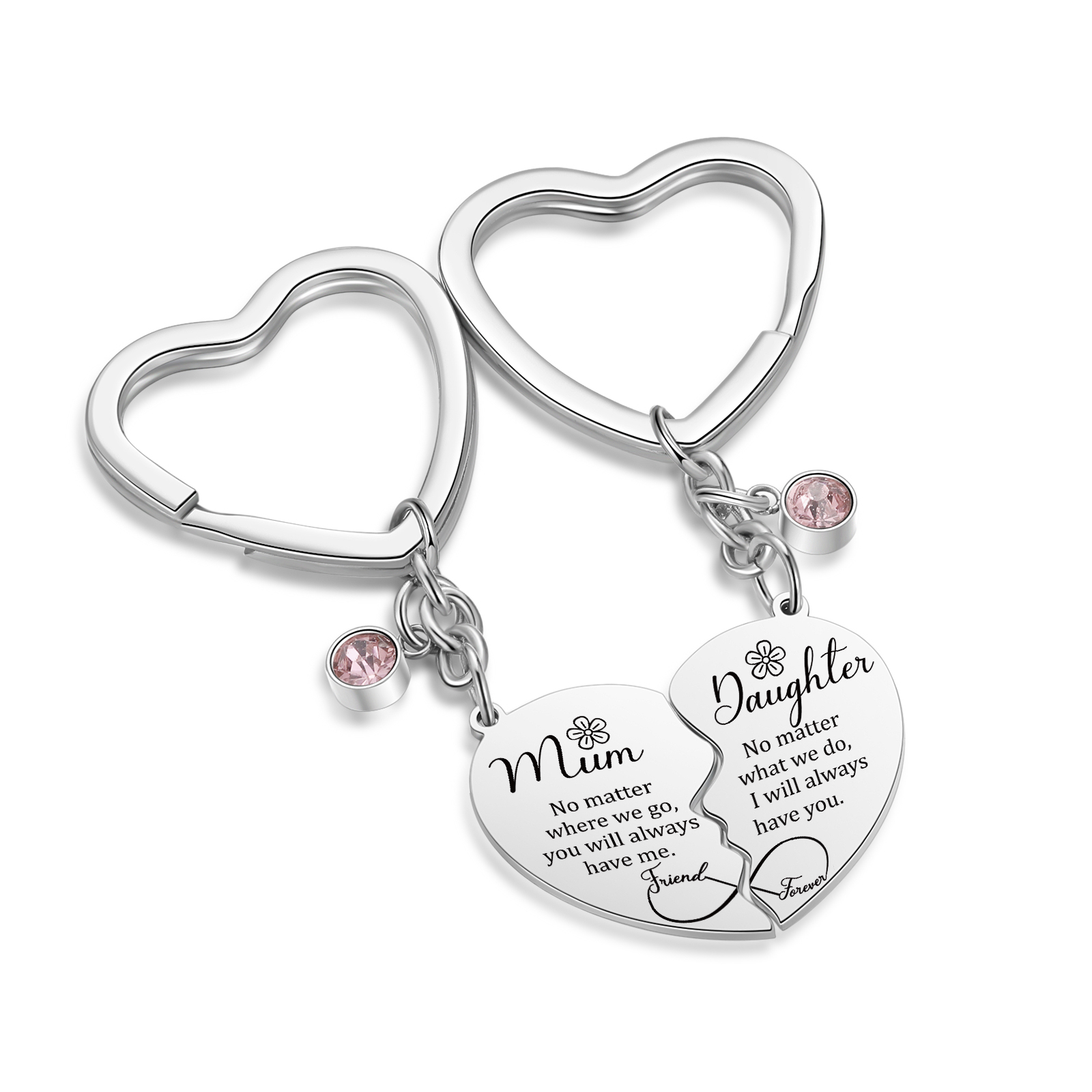 Personalised Heart Birthstone Keyring Custom 2 Birthstones - Unique Mother's Day Gifts for Mum | Jessemade