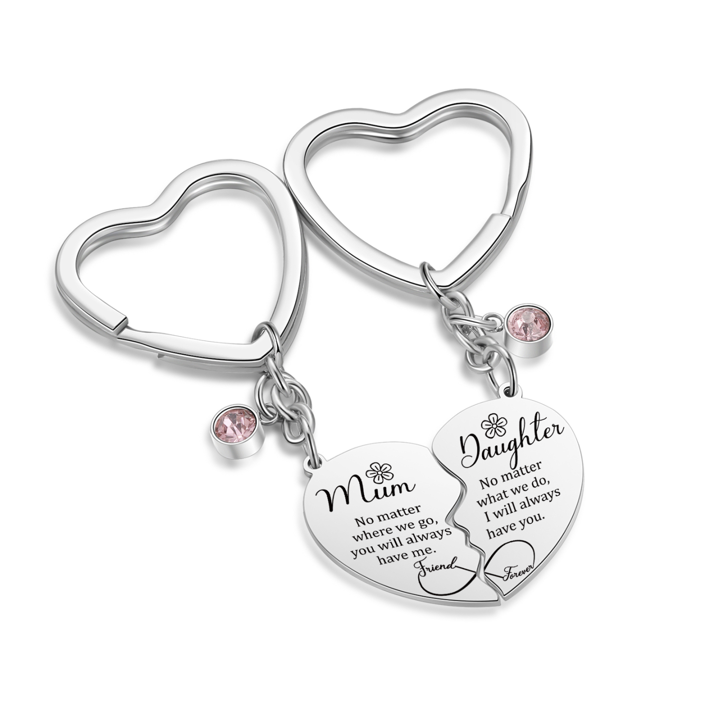Personalised Heart Birthstone Keyring Custom 2 Birthstones - Unique Mo