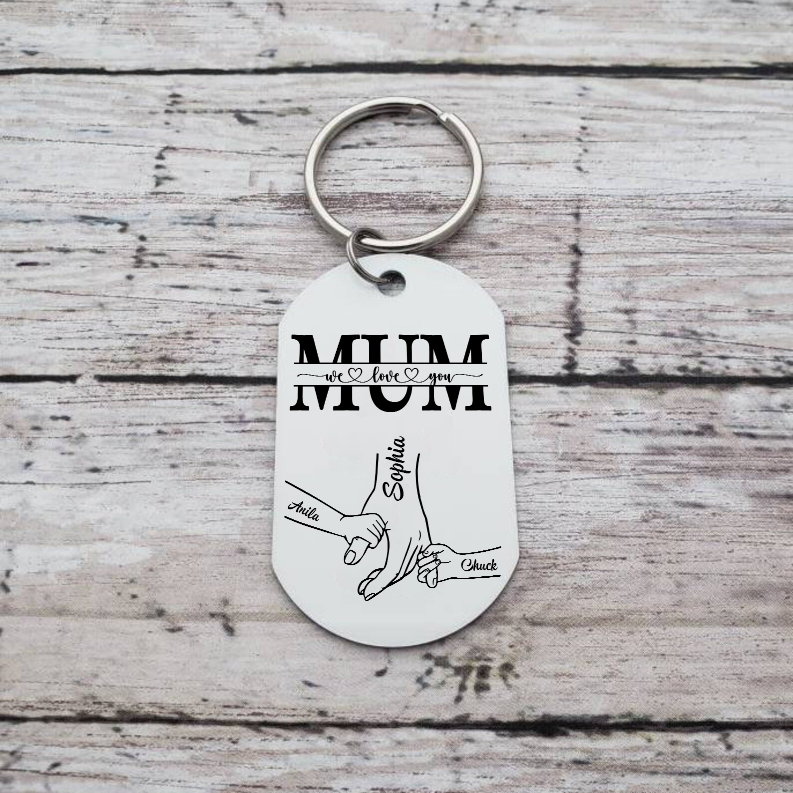 Personalised Keyring with Custom Photo & 3 Names Stainless Steel Keyring Gift for Mum | Jessemade