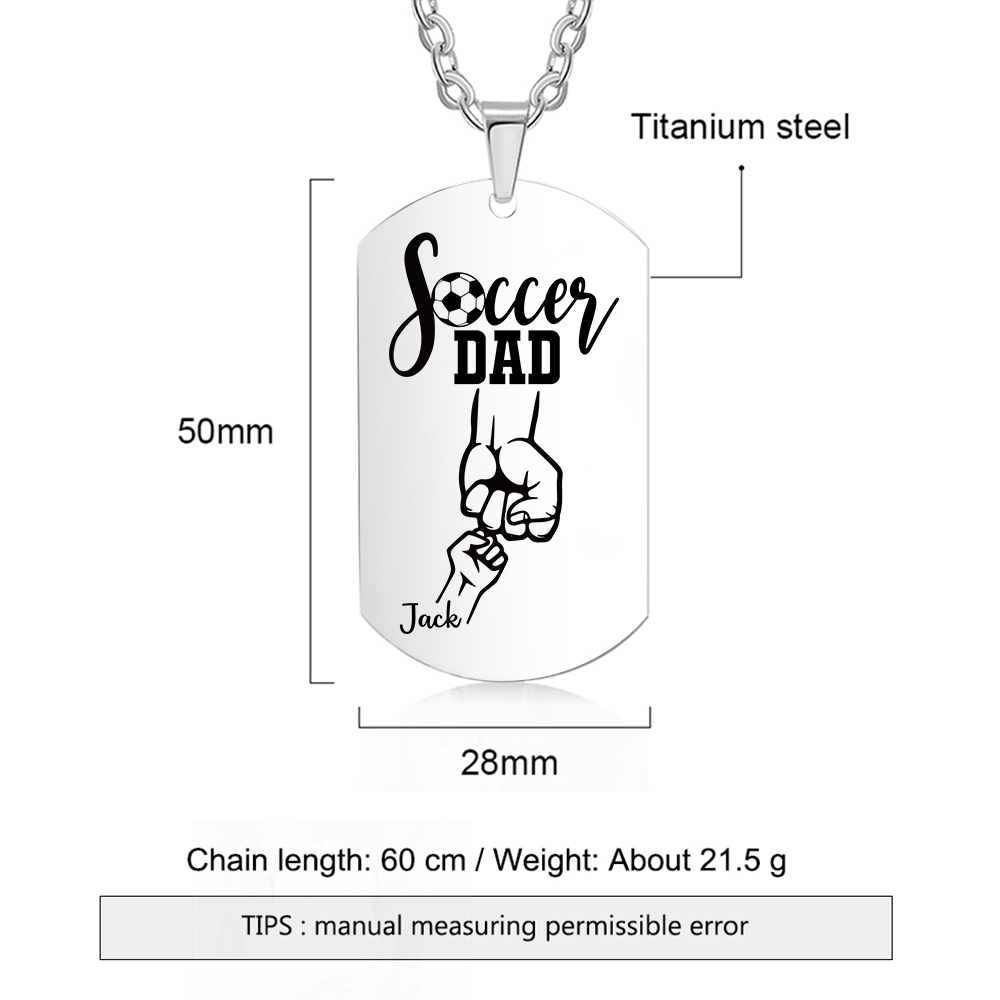 Engraved ‘Soccer Dad’ Necklace – Custom Dog Tag with 1 Photo & 1 Name– Personalised Father’s Day Present for Him | Jessemade