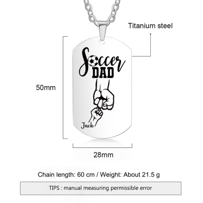 Engraved ‘Soccer Dad’ Necklace – Custom Dog Tag with 1 Photo & 1 Name– Personalised Father’s Day Present for Him | Jessemade