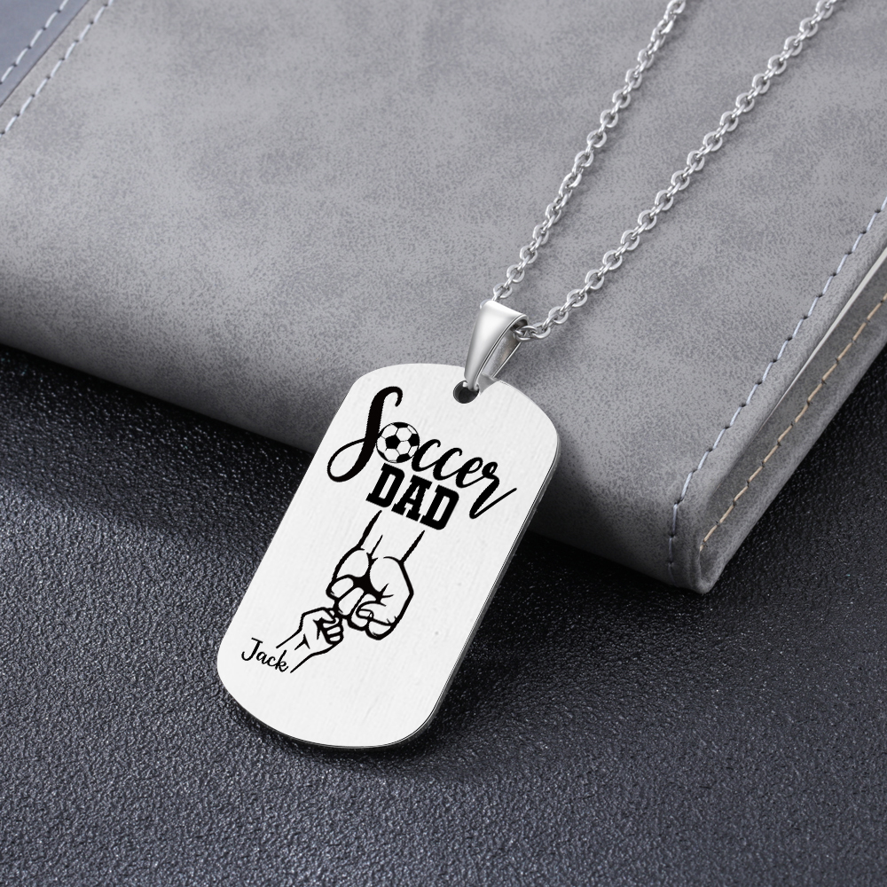 Engraved ‘Soccer Dad’ Necklace – Custom Dog Tag with 1 Photo & 1 Name– Personalised Father’s Day Present for Him | Jessemade