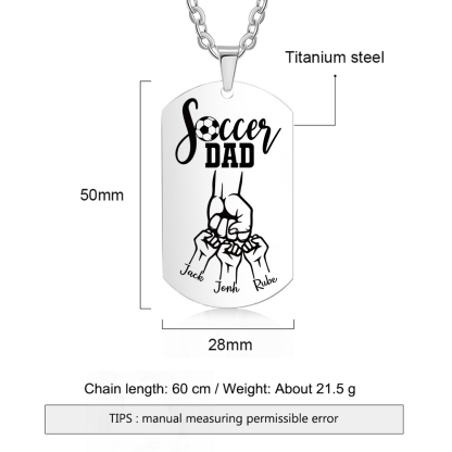 Engraved ‘Soccer Dad’ Necklace – Custom Dog Tag with 1 Photo & 3 Names – Personalised Father’s Day Present for Him | Jessemade