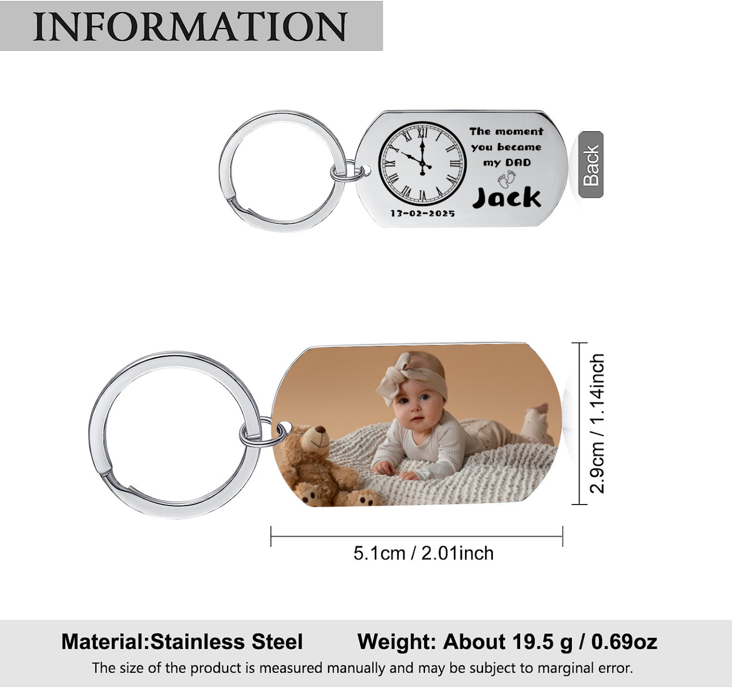 2 Names -Personalised Bat Keyring Father Keyring Gifts for Batman Dad - My Superhero's Name Is Dad