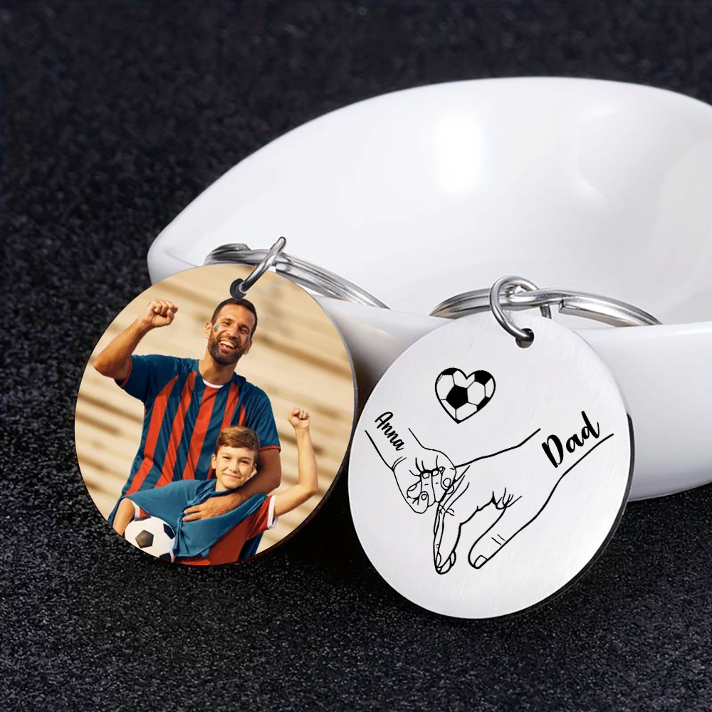 Personalised 2 Names & 1 Photo Keychain – Custom Names & Football Design Gift for Father’s Day | Jessemade