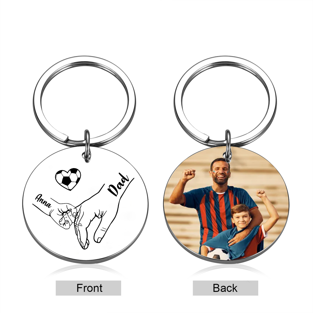 Personalised 2 Names & 1 Photo Keychain – Custom Names & Football Design Gift for Father’s Day | Jessemade