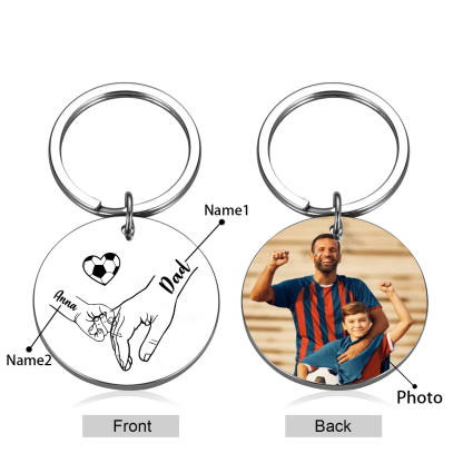 Personalised 2 Names & 1 Photo Keychain – Custom Names & Football Design Gift for Father’s Day | Jessemade