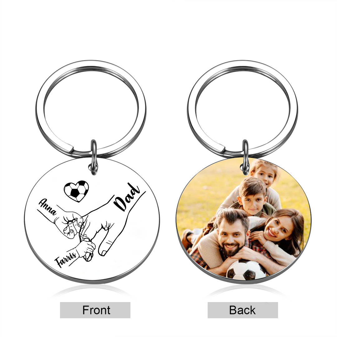 Personalised 3 Names & 1 Photo Keychain – Custom Names & Football Design Gift for Father’s Day | Jessemade