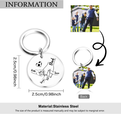 Personalised 4 Names & 1 Photo Keychain – Custom Names & Football Design Gift for Father’s Day | Jessemade