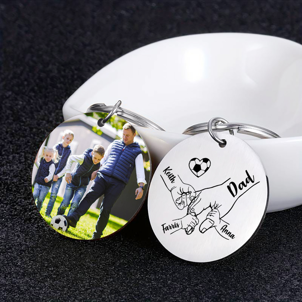 Personalised 4 Names & 1 Photo Keychain – Custom Names & Football Design Gift for Father’s Day | Jessemade