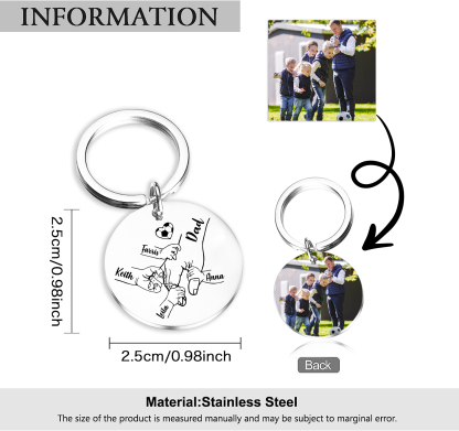 Personalised 5 Names & 1 Photo Keychain – Custom Names & Football Design Gift for Father’s Day | Jessemade