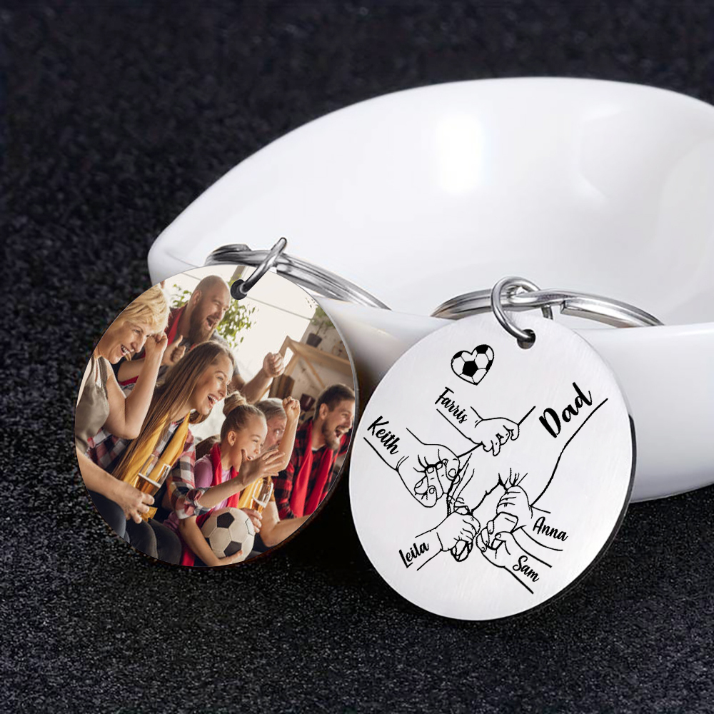 Personalised 6 Names & 1 Photo Keychain – Custom Names & Football Design Gift for Father’s Day | Jessemade
