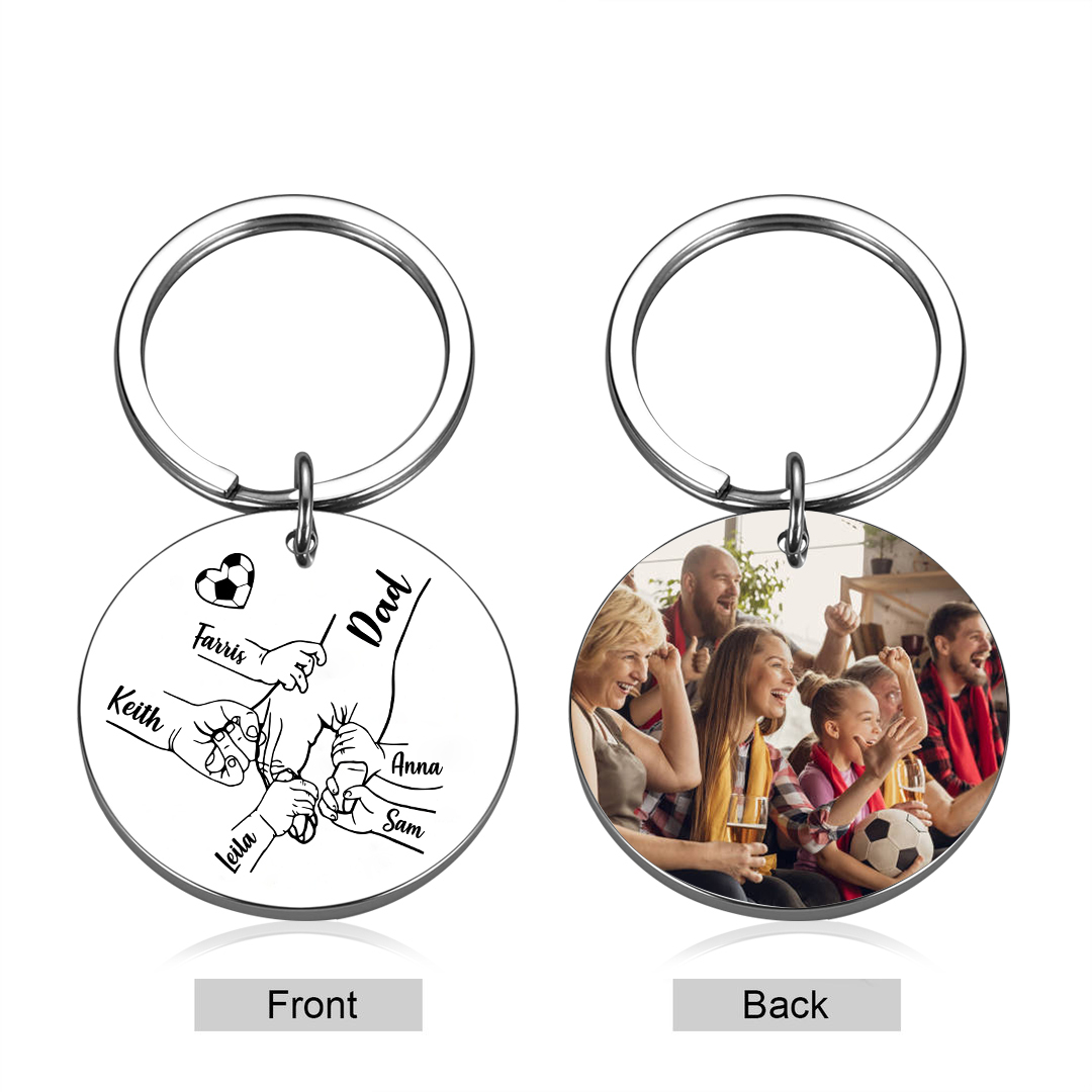 Personalised 6 Names & 1 Photo Keychain – Custom Names & Football Desi