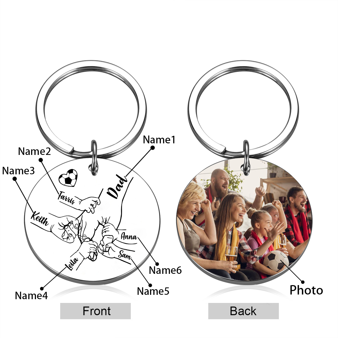 Personalised 6 Names & 1 Photo Keychain – Custom Names & Football Design Gift for Father’s Day | Jessemade