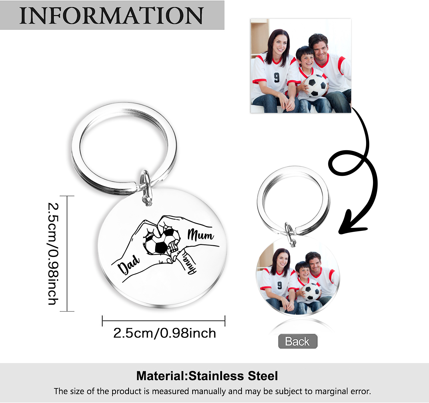Custom Family Photo Keyring for Mum & Dad – Personalised Gift with 3 Names & 1 Photo | Jessemade