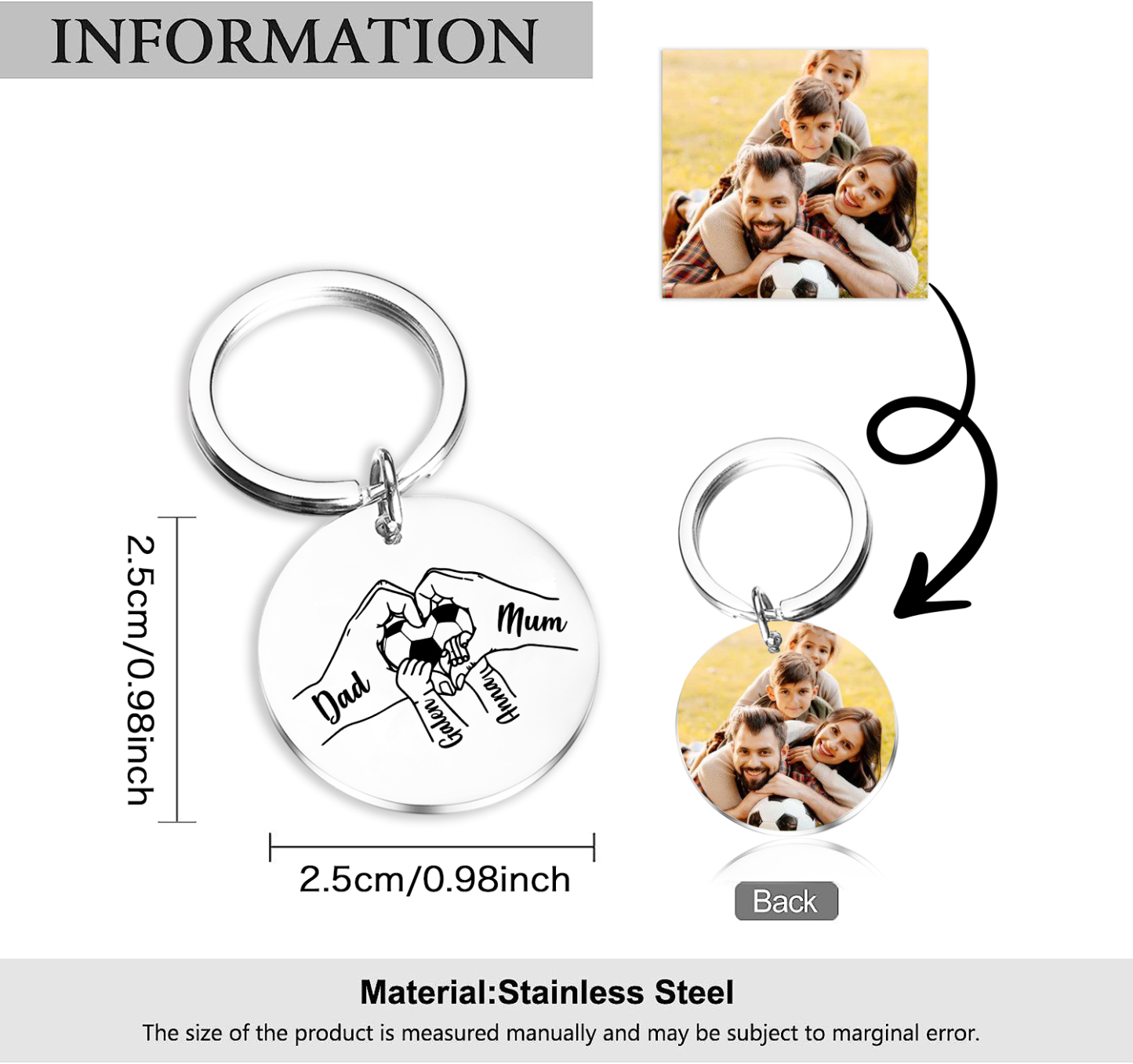 Custom Family Photo Keyring for Mum & Dad – Personalised Gift with 4 Names & 1 Photo | Jessemade