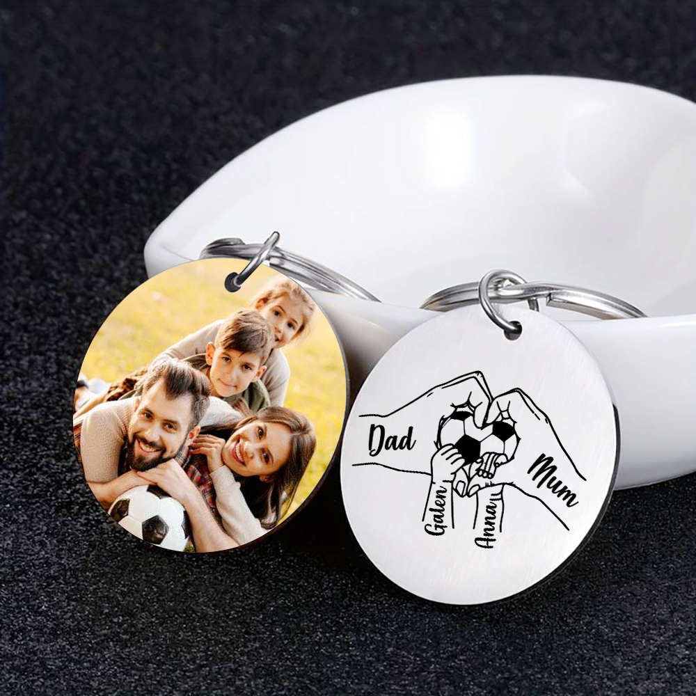 Custom Family Photo Keyring for Mum & Dad – Personalised Gift with 4 Names & 1 Photo | Jessemade