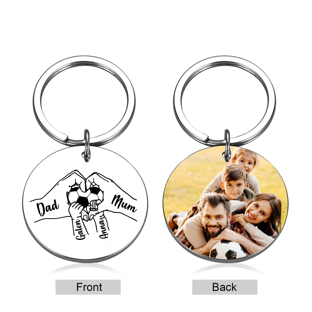 Custom Family Photo Keyring for Mum & Dad – Personalised Gift with 4 Names & 1 Photo | Jessemade