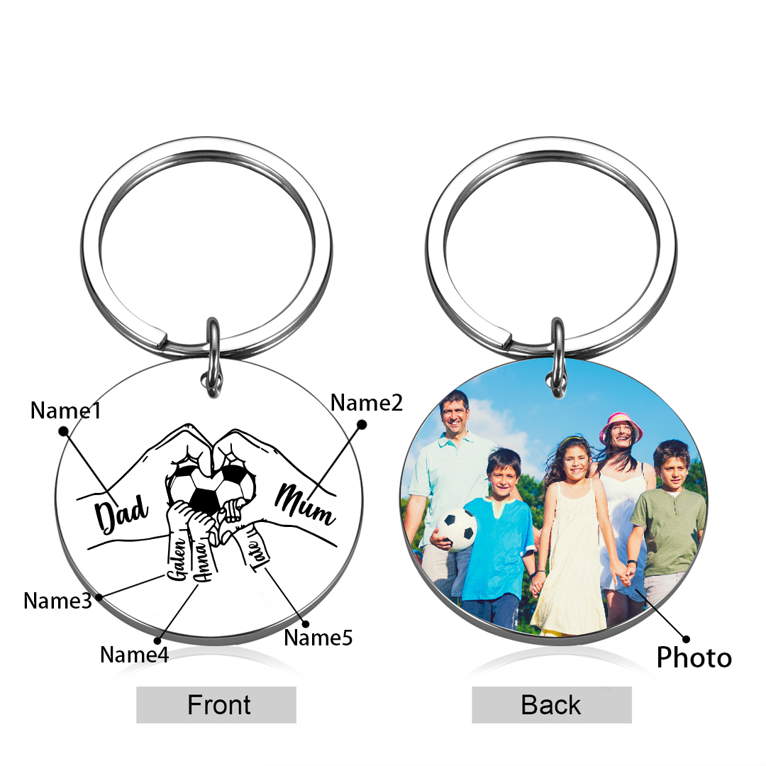Custom Family Photo Keyring for Mum & Dad – Personalised Gift with 5 Names & 1 Photo | Jessemade